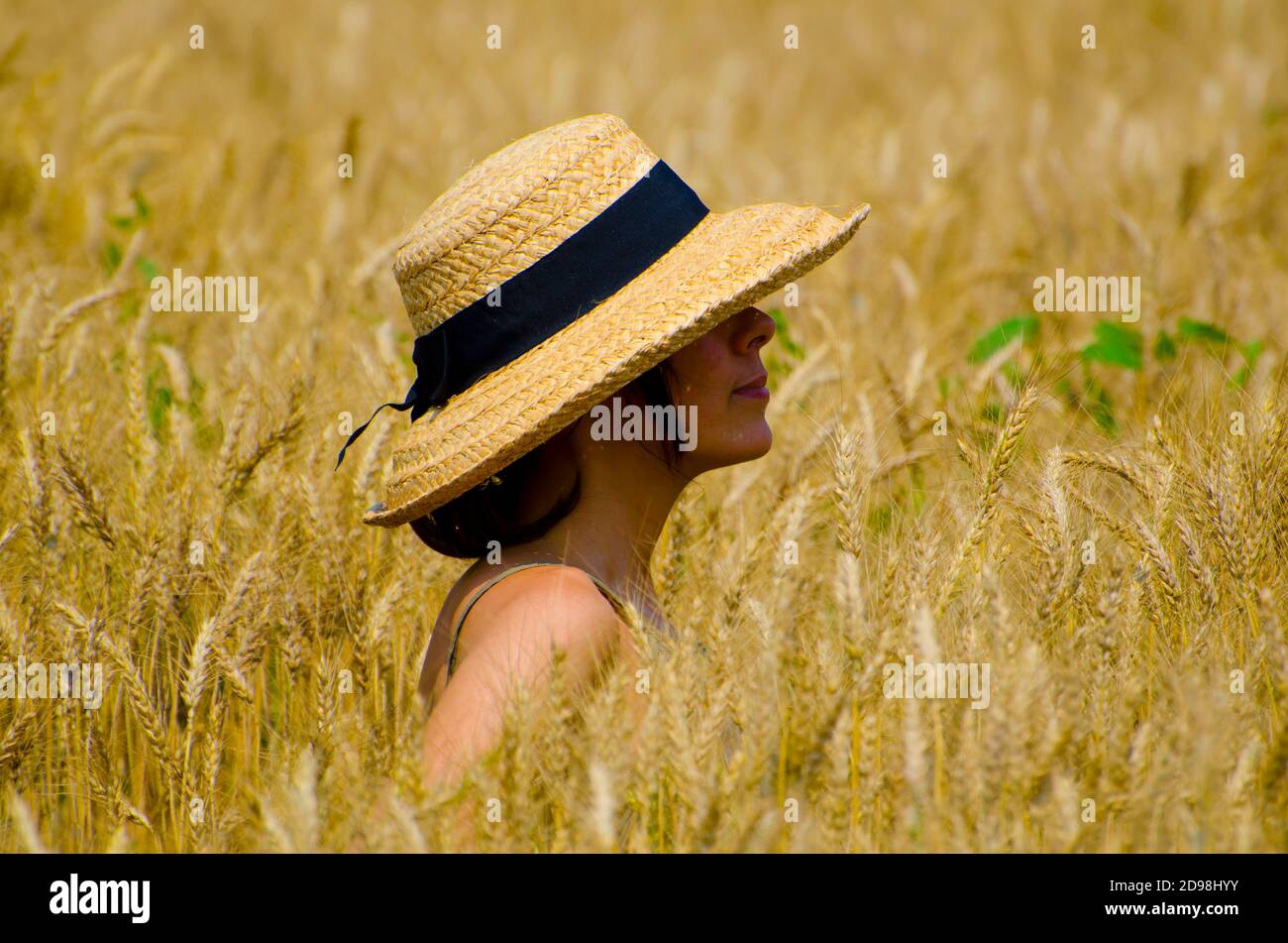 Elegant woman straw hat hi-res stock photography and images - Alamy