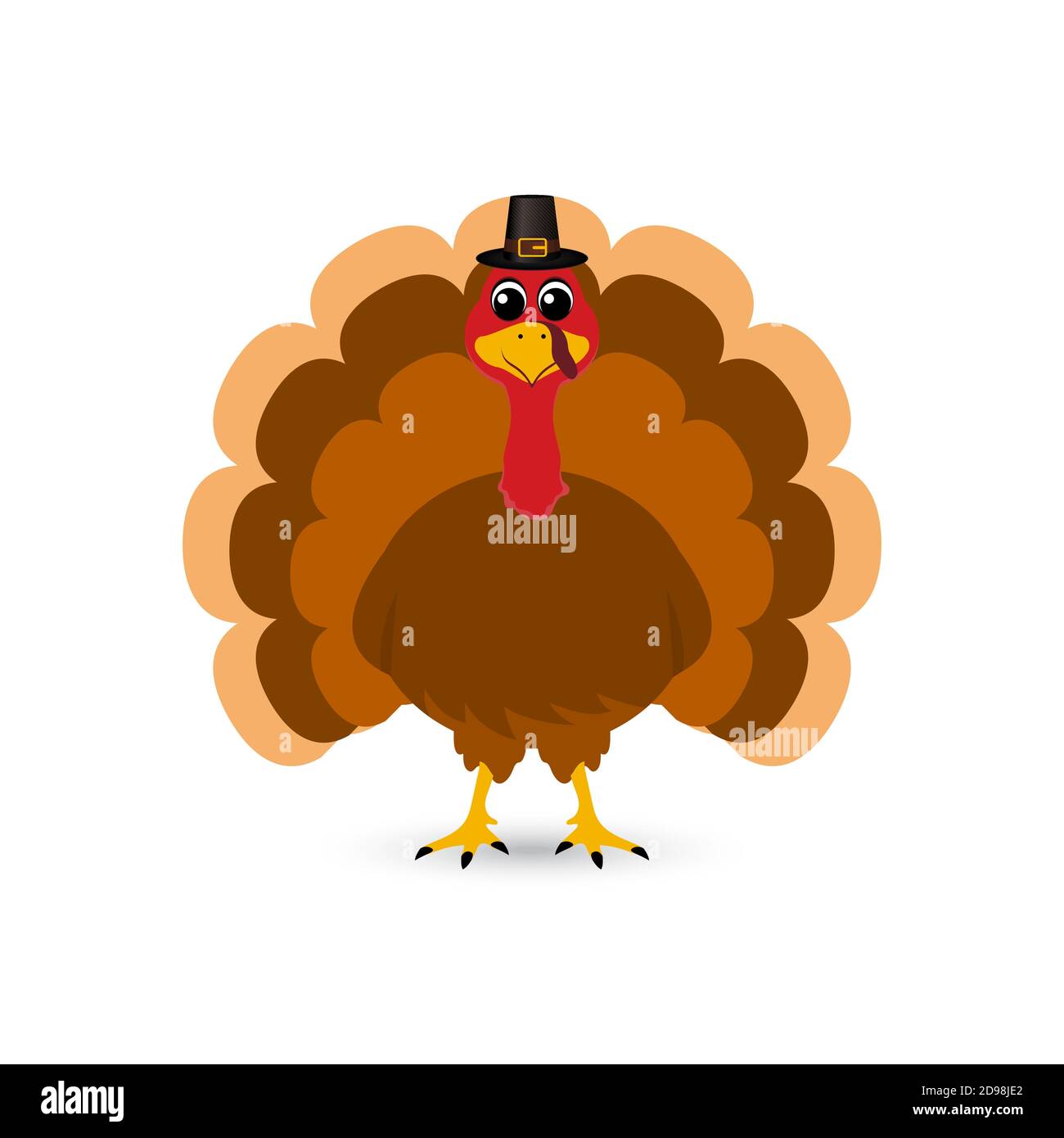 Thanksgiving cartoon turkey stands on a white background. Vector illustration for the holiday Stock Vector