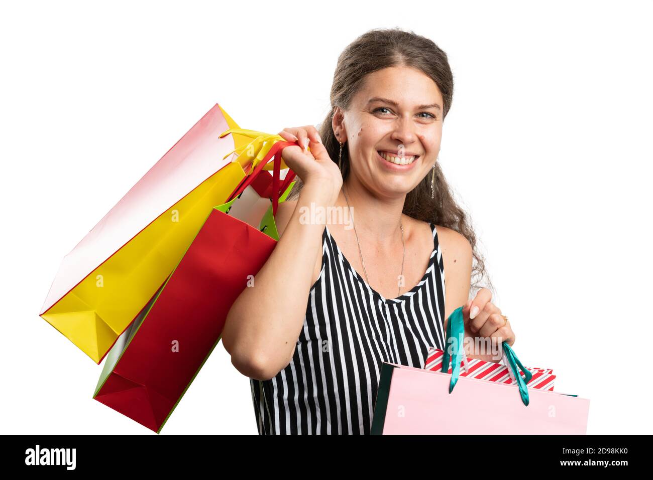 Cheerful Female Adult Model Wearing Modern Casual Summer Outfit 