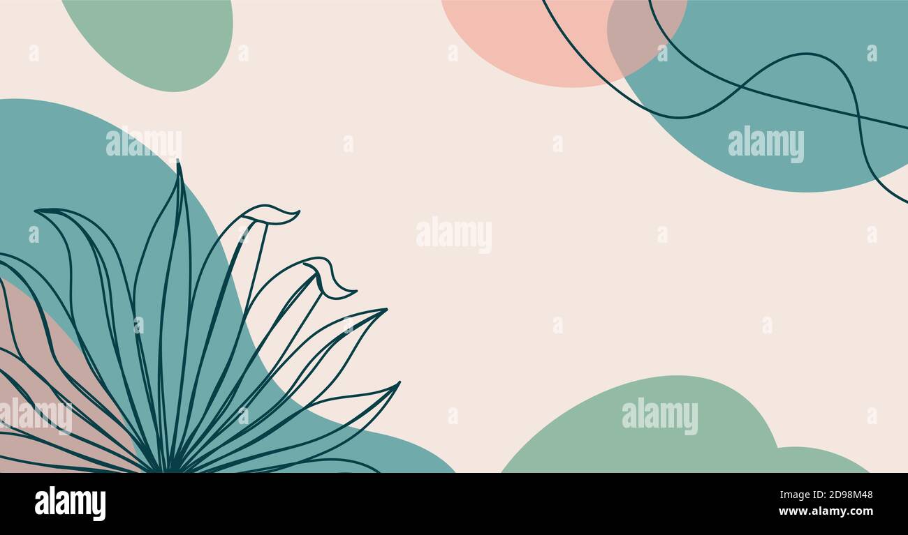 Banner with a tropical leaf in a linear style. Stock Vector