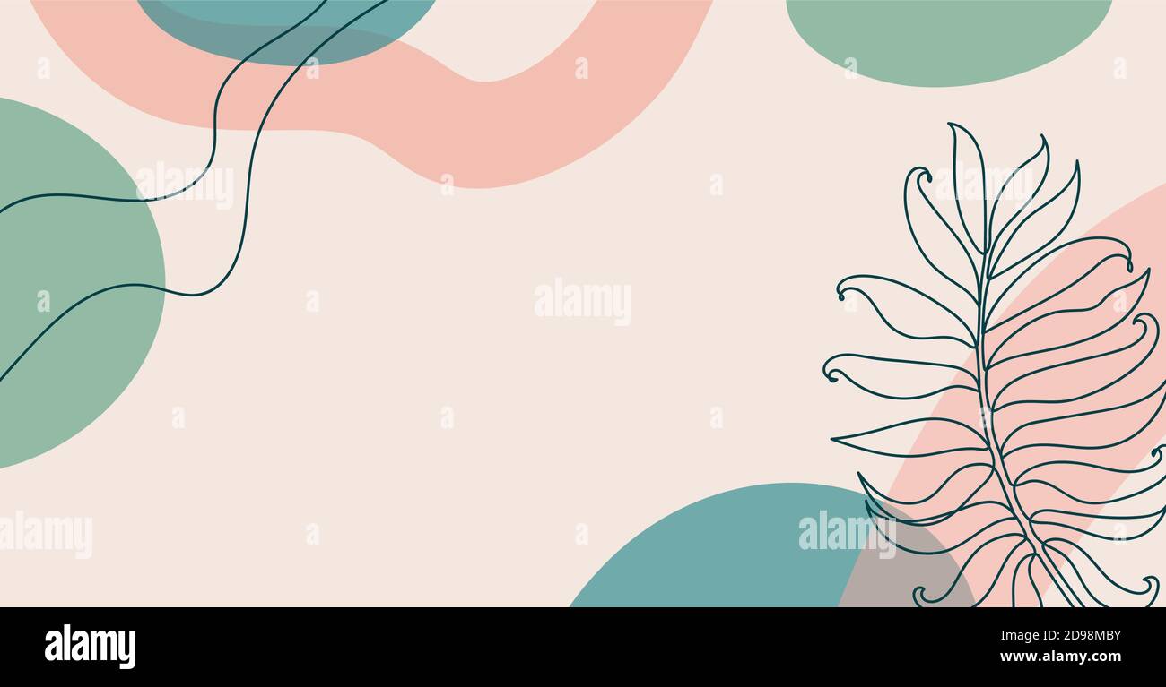 Banner with a tropical leaf in a linear style. Stock Vector