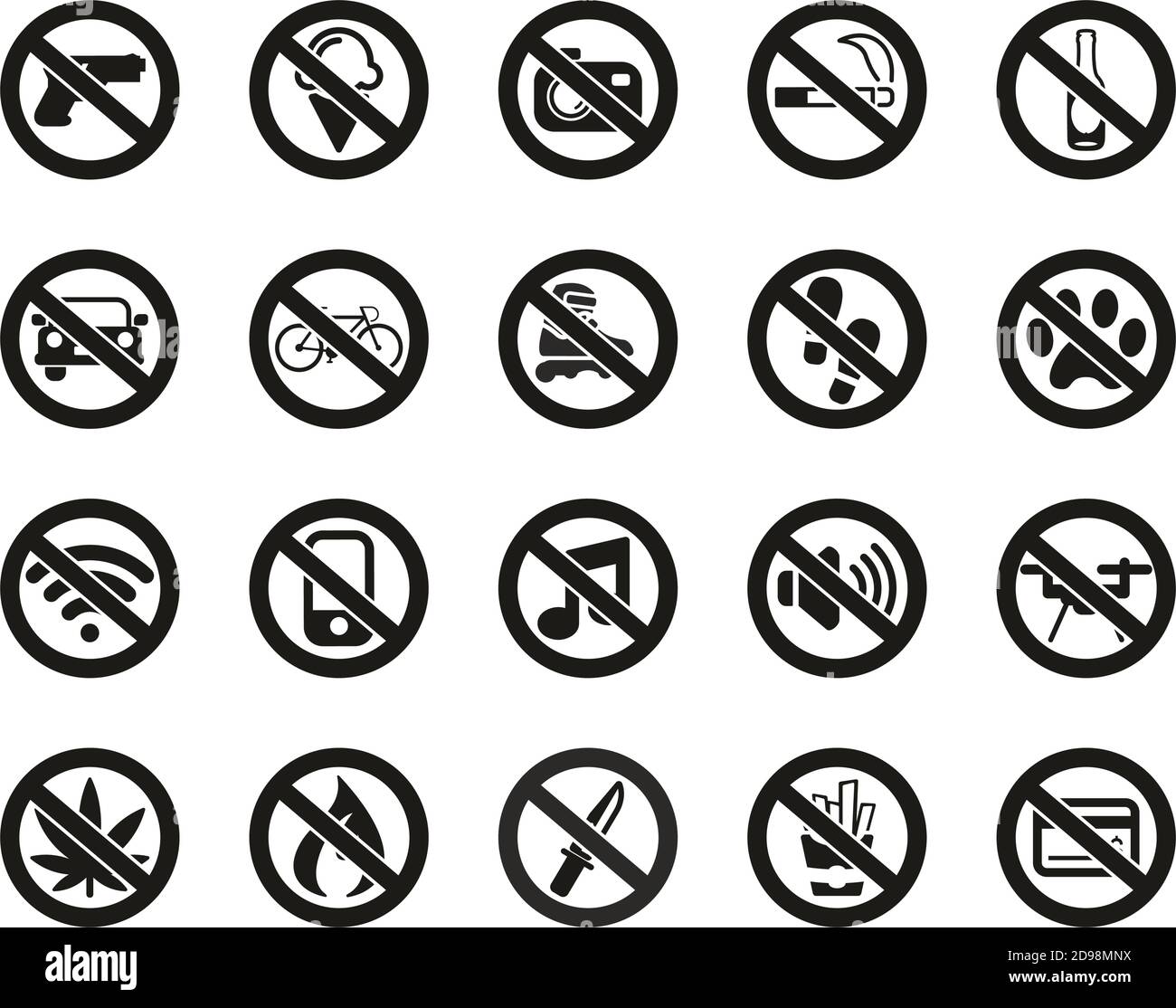 No Sign Or Forbidden Sign Icons Black & White Set Big Stock Vector