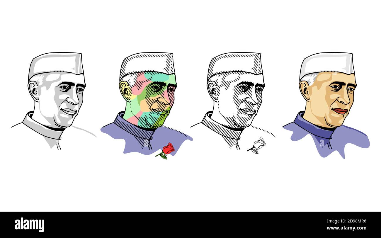 awaharlal Nehru was an Indian independence activist and, subsequently, the first Prime Minister of India, as well as a central figure in Indian politi Stock Vector