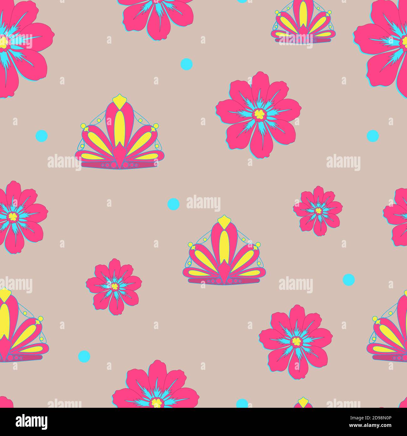 Pattern for the girl. Princess crown and flowers. Childrens vector