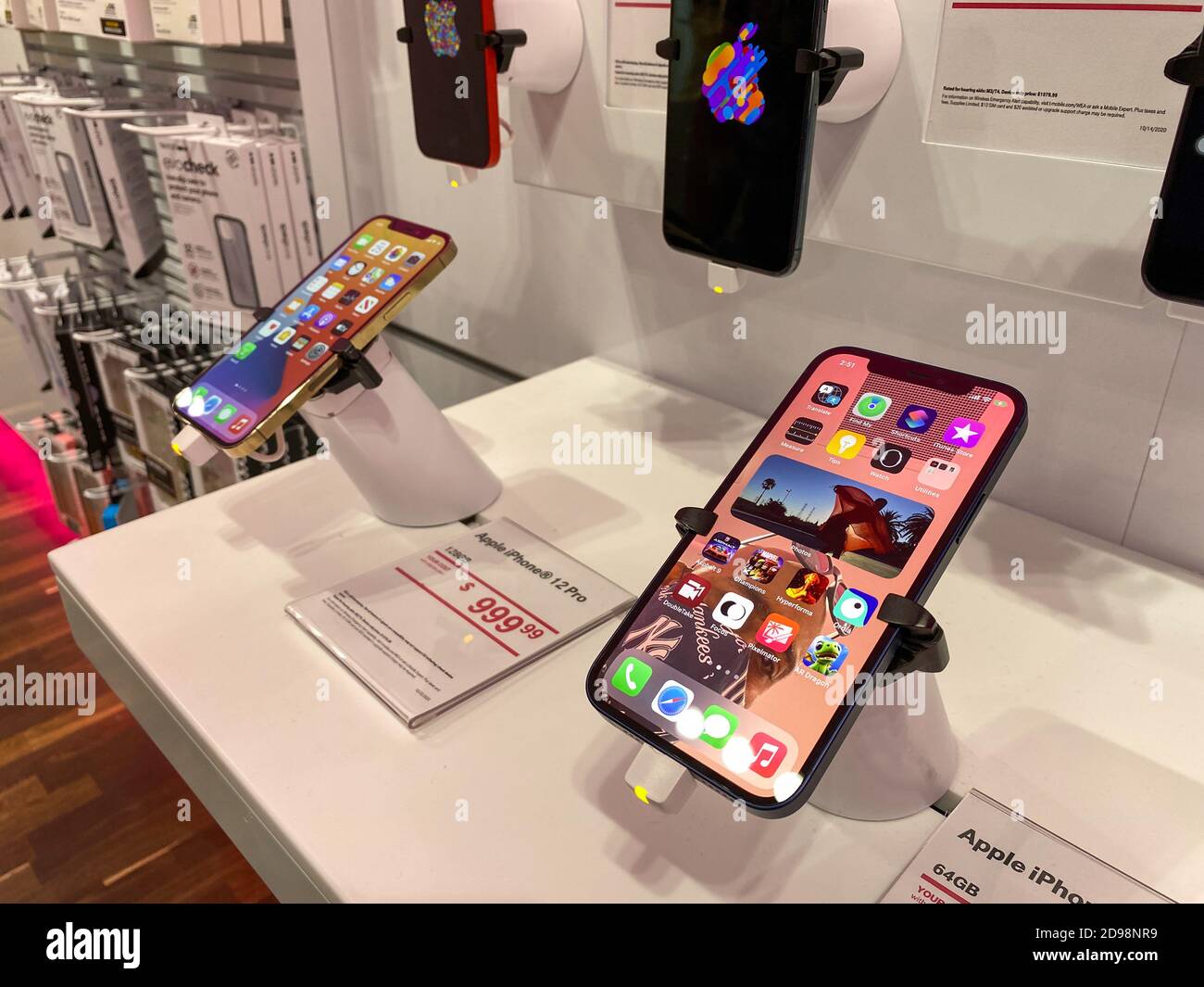 Orlando, FL/USA - 10/25/20: The new Apple iPhone 12 and 12 Pro on display at the T Mobile store. Stock Photo