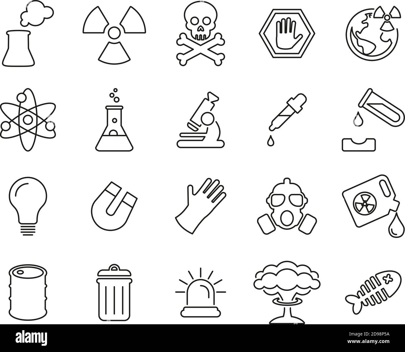 Nuclear Power Plant Icons Black & White Thin Line Set Big Stock Vector