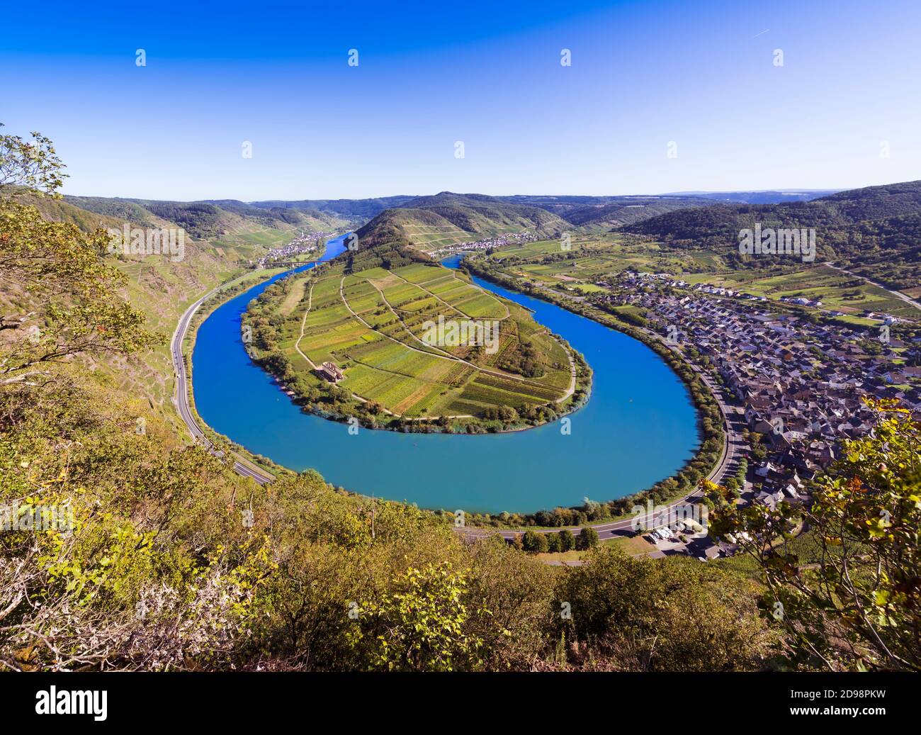 View on to the Moselle River loop near the town of Bremm, district of