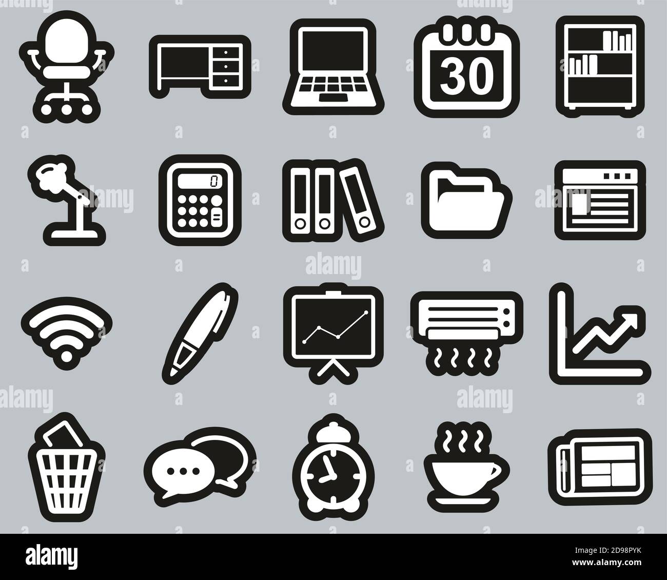 Office & Office Equipment Icons White On Black Sticker Set Big Stock ...
