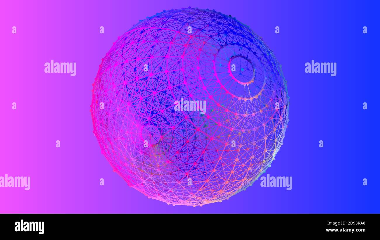 Colored 3d wireframe sphere with dots and lines. 3d rendering Stock ...