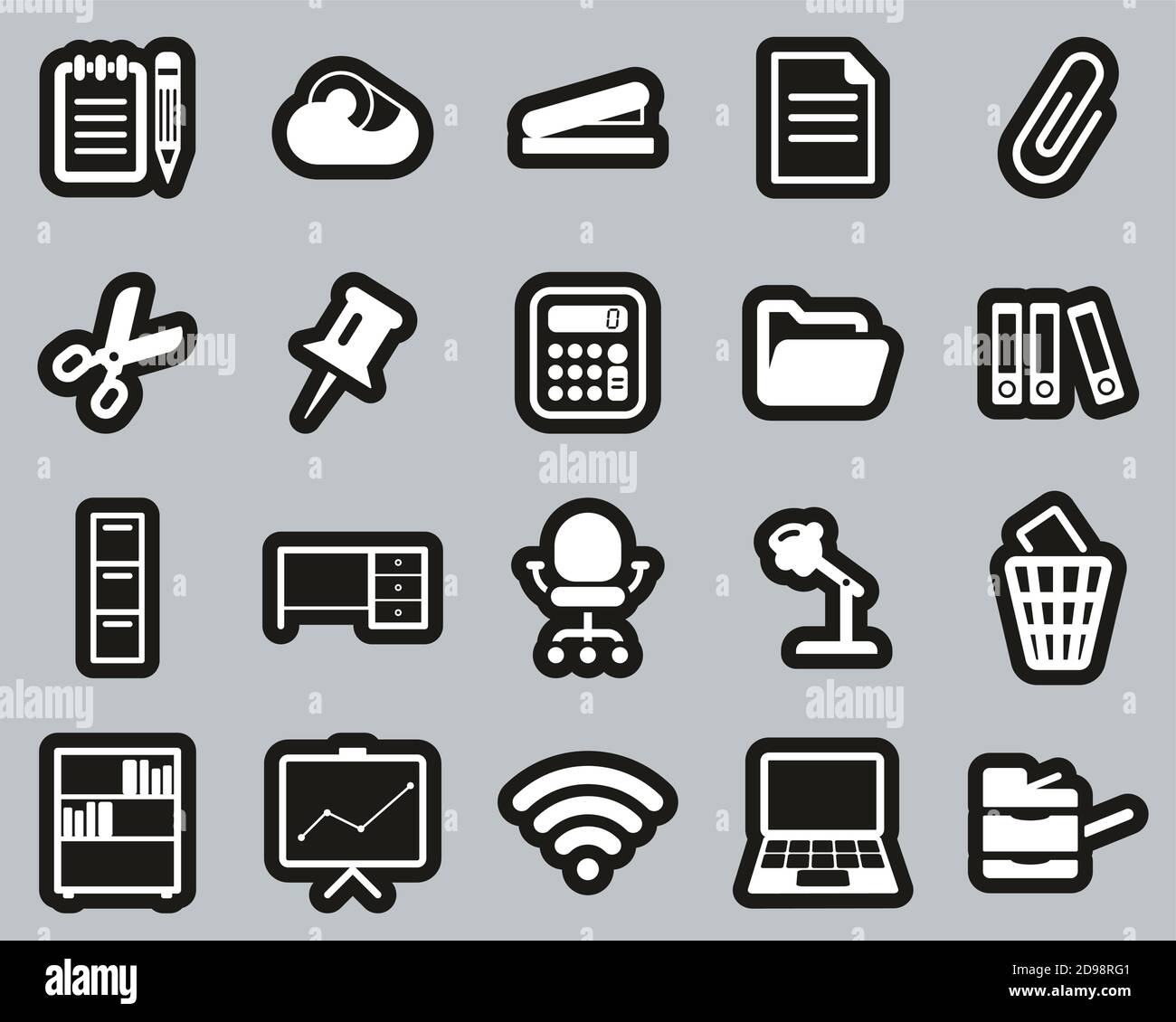 Office Supplies Icons White On Black Sticker Set Big Stock Vector Image ...
