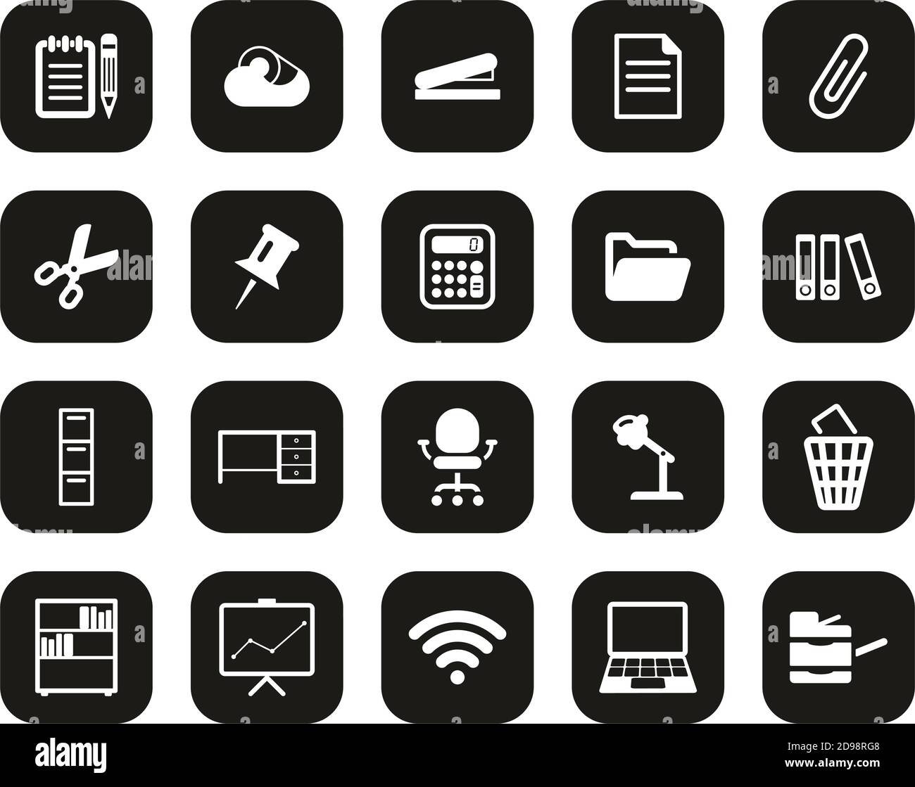 Office Supplies Icons White On Black Flat Design Set Big Stock Vector ...