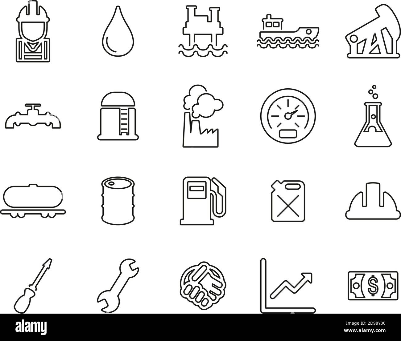 Oil Industry Or Offshore Oil Platform Icons Black & White Thin Line Set ...