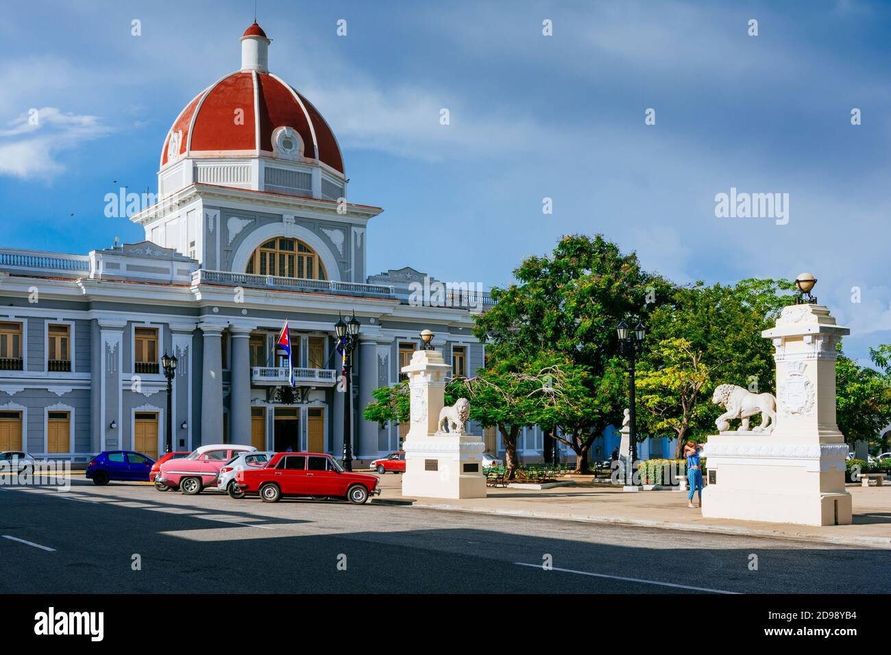 Palacio de Gobierno - Government Palace - City Hall and Provincial Museum near Medici Lions, Cienfuegos, Cuba, Latin America and the Caribbean Stock Photo