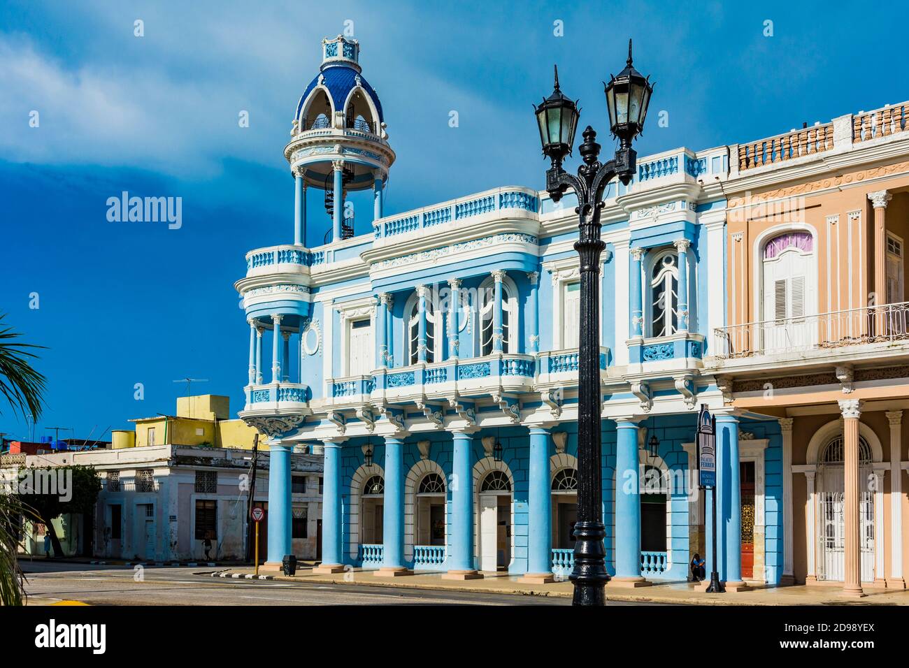 The Ferrer palace with lookout tower, famous neoclassical building, now Casa de la Cultura Benjamin Duarte - Provincial House of Culture. Cienfuegos, Stock Photo