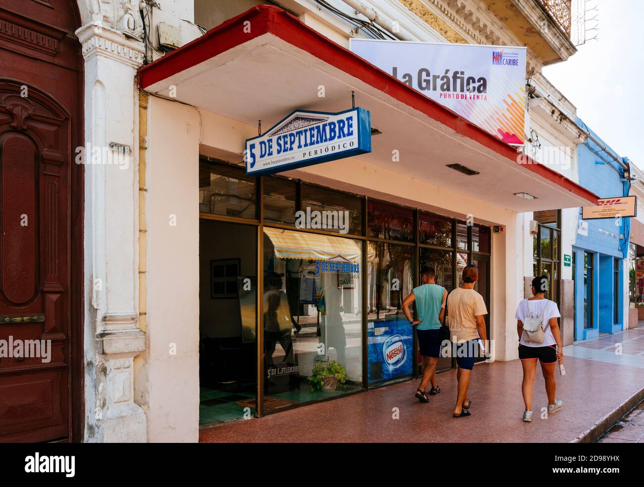 Newspaper headquarters, September 5. Boulevard San Fernando, pedestrian area. Cienfuegos, Cuba, Latin America and the Caribbean Stock Photo