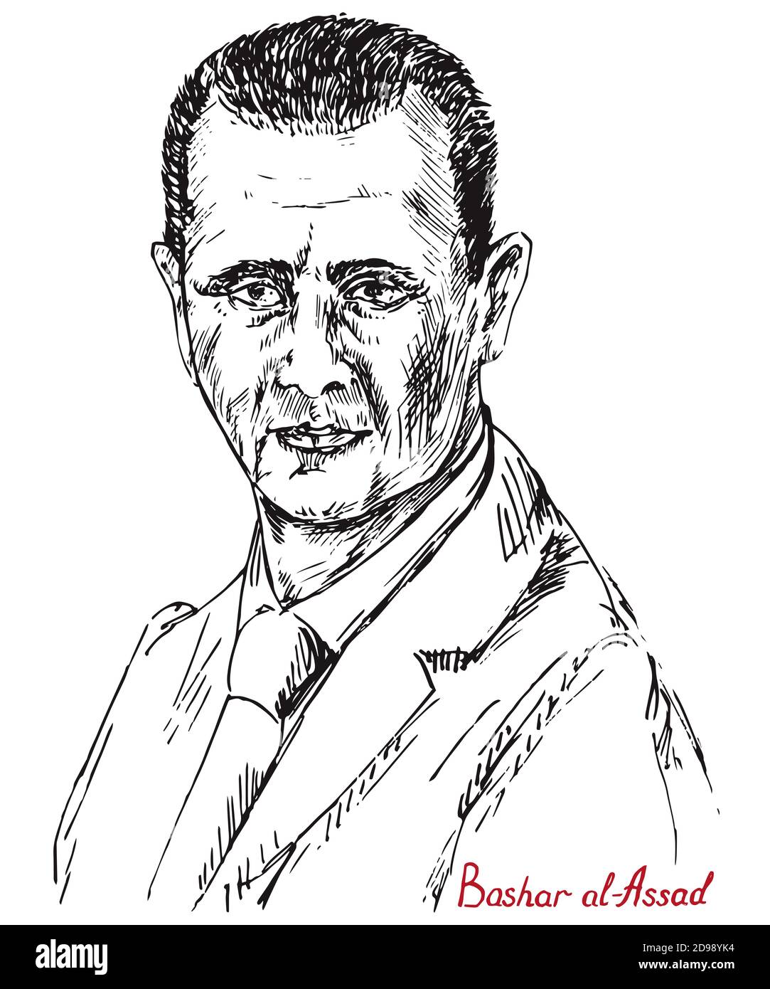 Bashar Hafez al-Assad, President of Syria, commander-in-chief of the Syrian Armed Forces, Syrian Ba'ath Party, isolated hand drawn  illustration Stock Photo