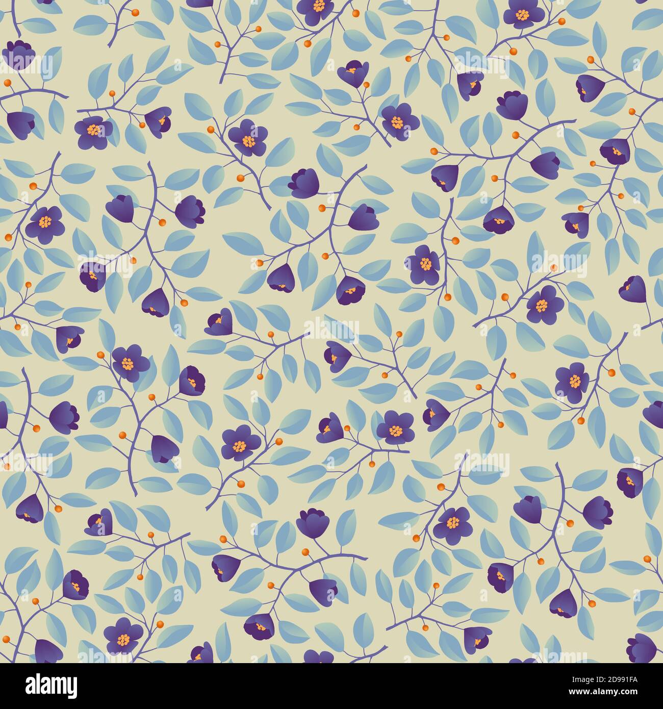 Floral background - seamless pattern, branches with leaves and purple ...
