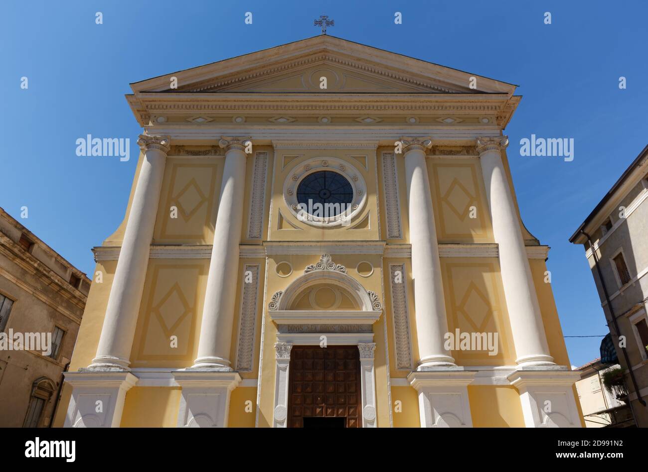 Facade of the church of San Lorenzo Martire in Soave, Italy Stock Photo