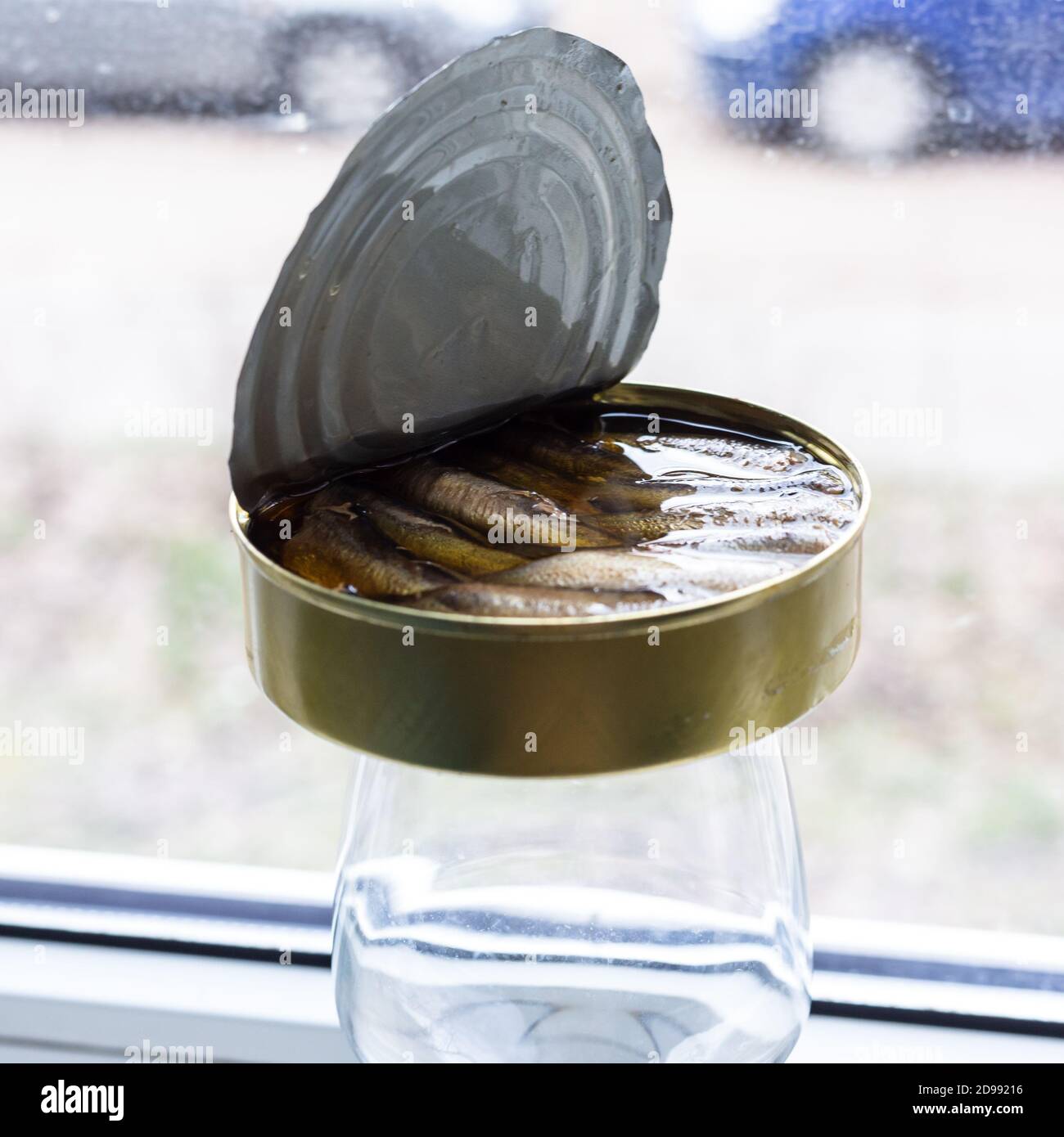 Opened tin of canned fish Stock Photo