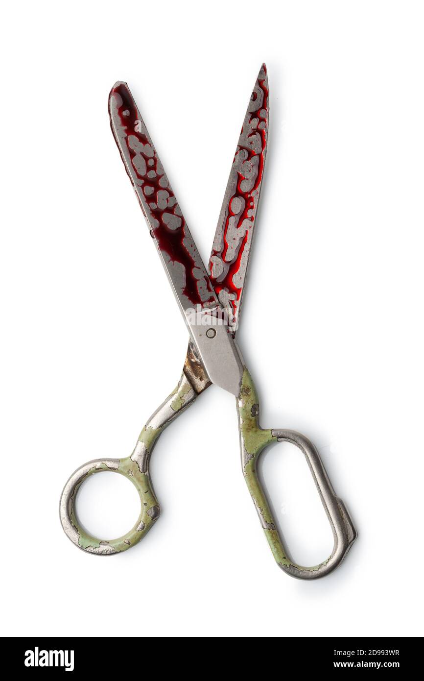 Bloody scissors isolated on white background Stock Photo Alamy