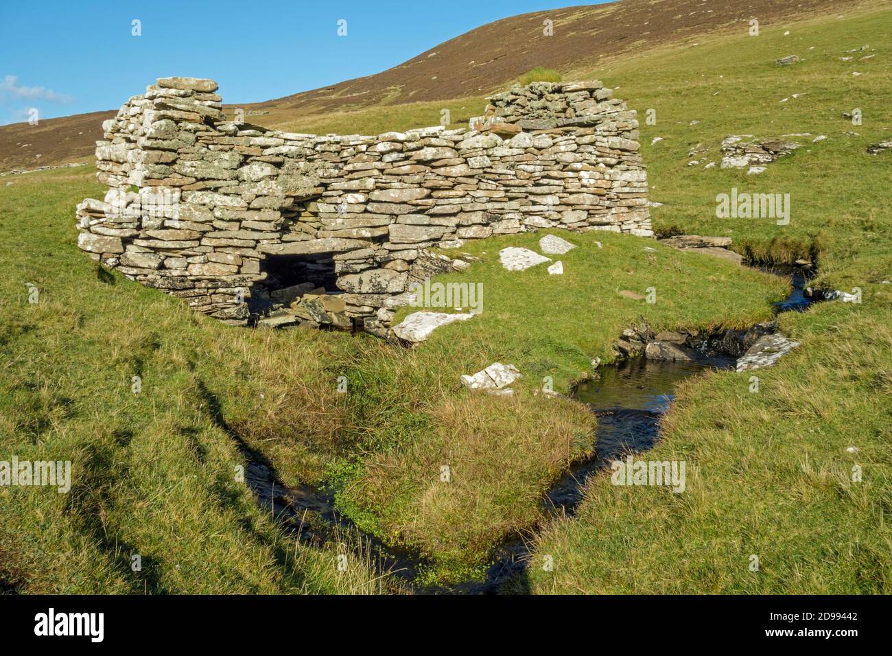 Old water mill in ruins, near Gorie, Bressay, Shetland, Scotland Stock Photo