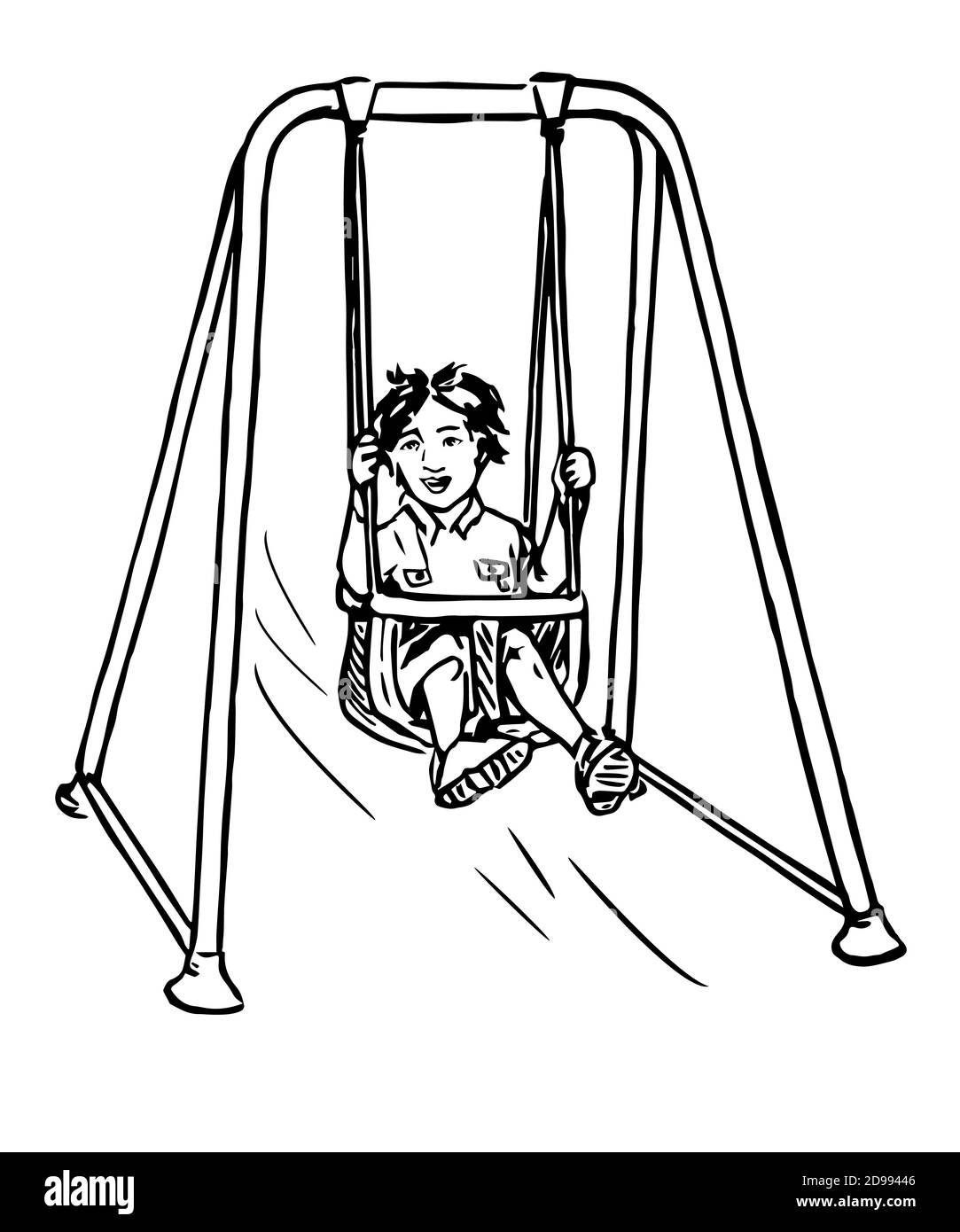 A child swinging on a swing, hand drawn doodle, sketch illustration Stock  Photo - Alamy