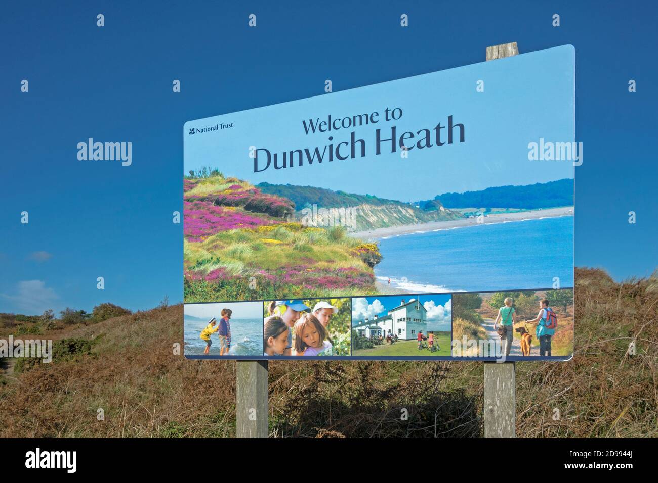 Welcome to Dunwich Heath sign, Dunwich Heath, Suffolk, England Stock Photo