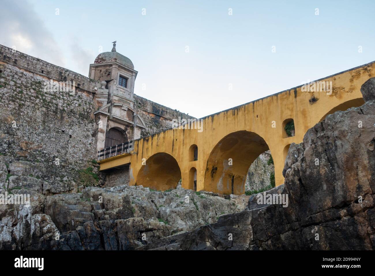 Peniche Fortress with beautiful historic bridge, in Portugal Stock Photo