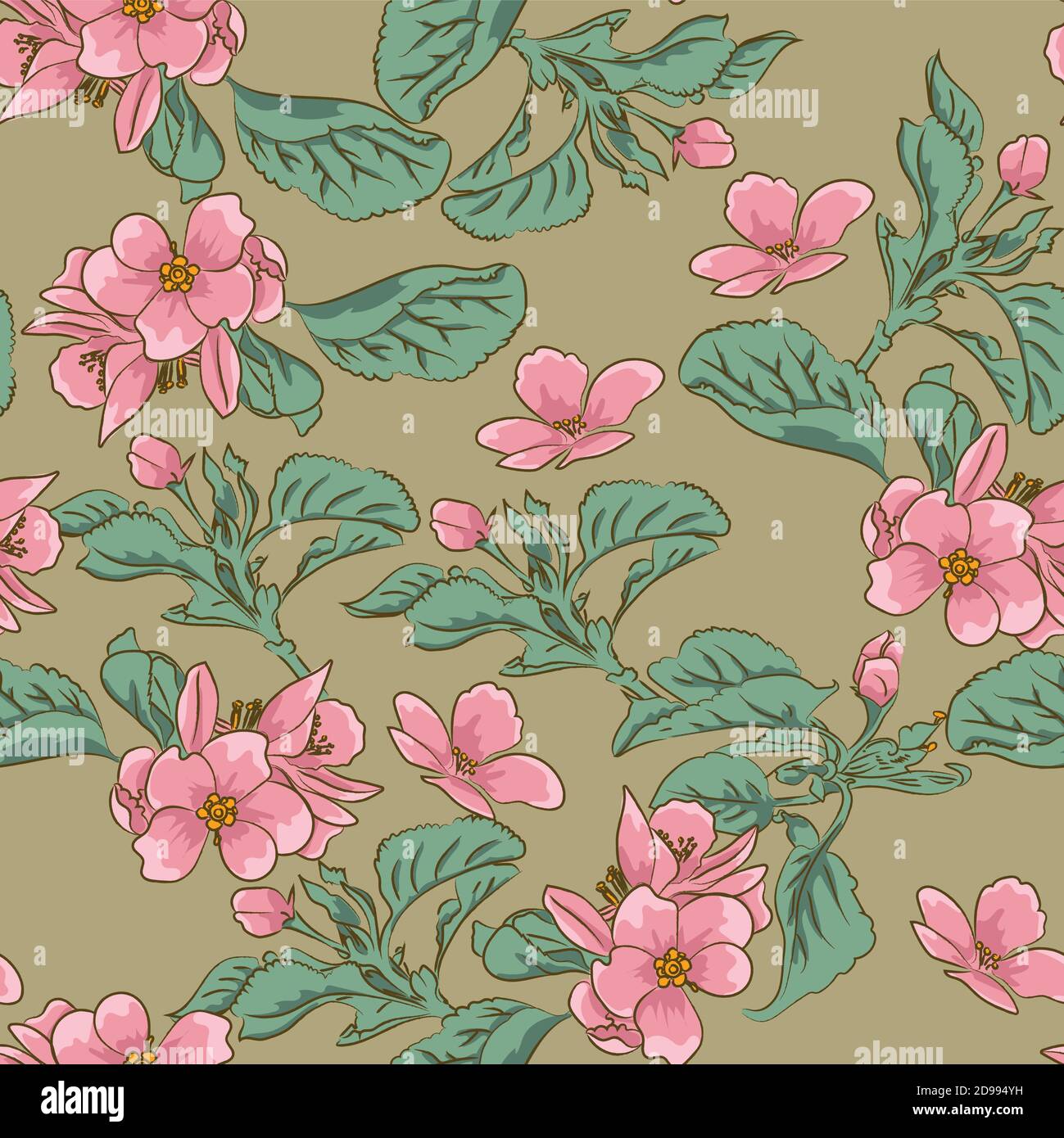 Abstract Elegance Seamless pattern with floral background. Blossoming apple-tree branches. Vector illustration. Vector beautiful seamless surface Stock Vector