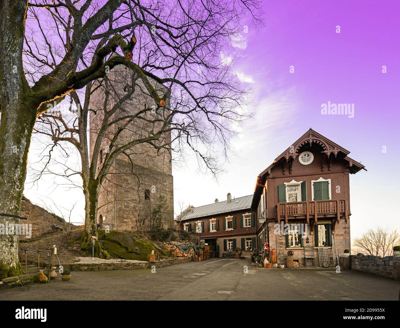Overlooking the courtyard and the castle keep of the Yburg_Baden Baden_southern Germany Stock Photo
