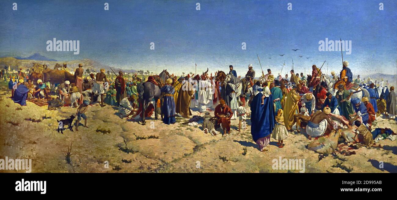 The Governor of Lorestan and Arabistan ( Saudi Arabia ) and the Spanish Vice Consul Arriving in Dezful Jose Pellicer Fene 1842-1901 Spain, Spanish, Stock Photo