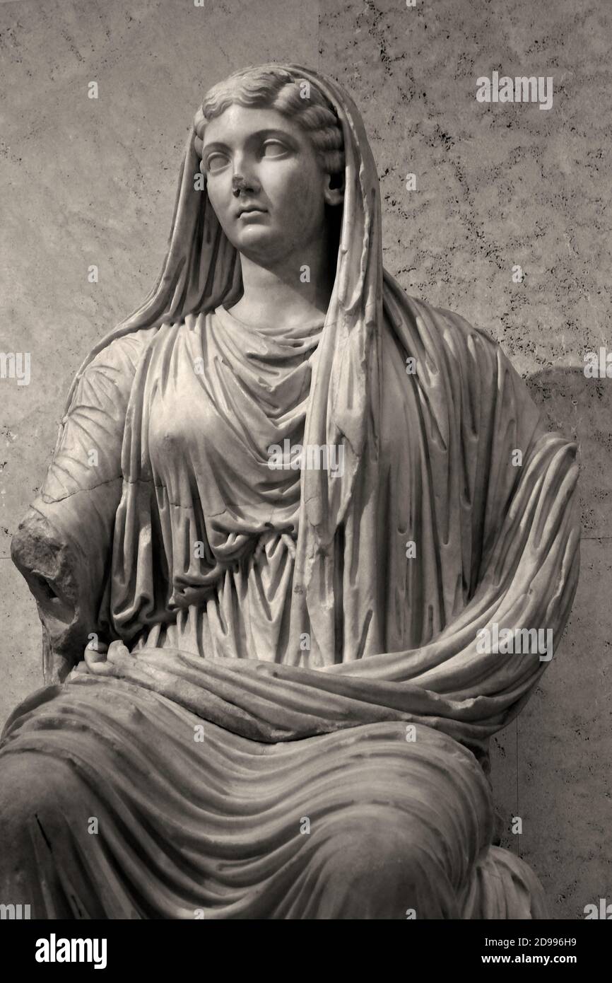 Empress Livia (58 BC-29 AD). Statue. Marble. 14-19 AD Paestum, Italy , Roman  National Archaeological Museum, Spanish Spain, Stock Photo