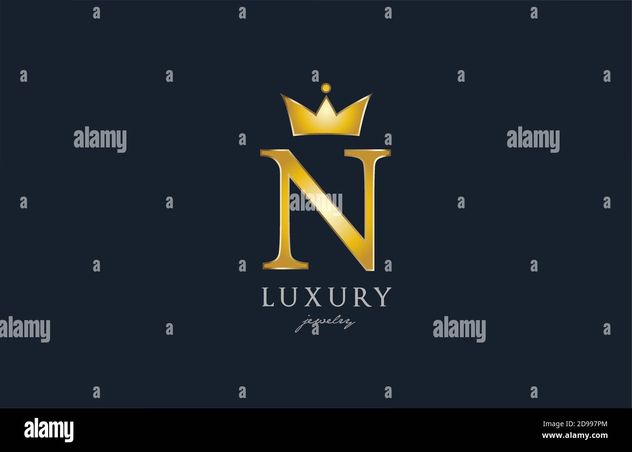 jewelry gold N alphabet letter logo icon. Creative design with king ...