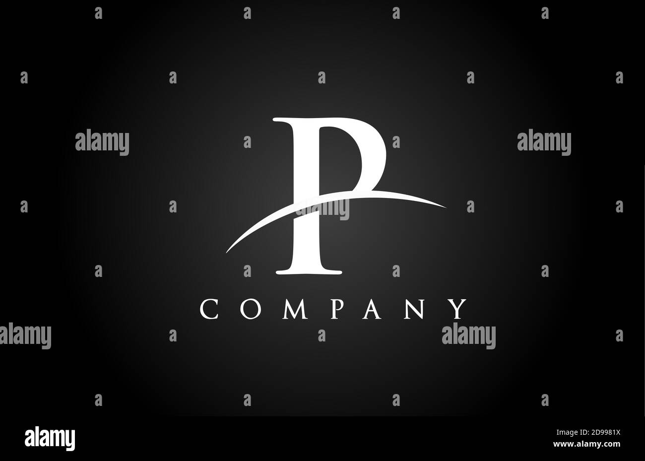 black white P alphabet letter logo icon for company. Simple swoosh ...