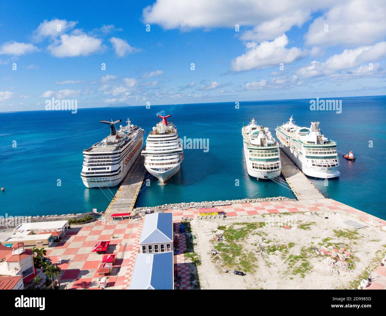Aerial View Of Cruise Ship Docking On The Caribbean Island Of St Maarten During The Cruise Industry Shut Down In 2020 Stock Photo Alamy