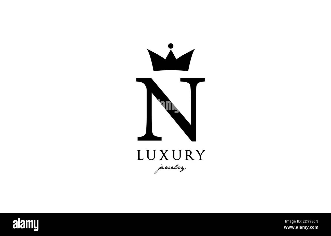 N alphabet letter logo icon in black and white color. Creative design with king crown for luxury or fashion company and business Stock Vector