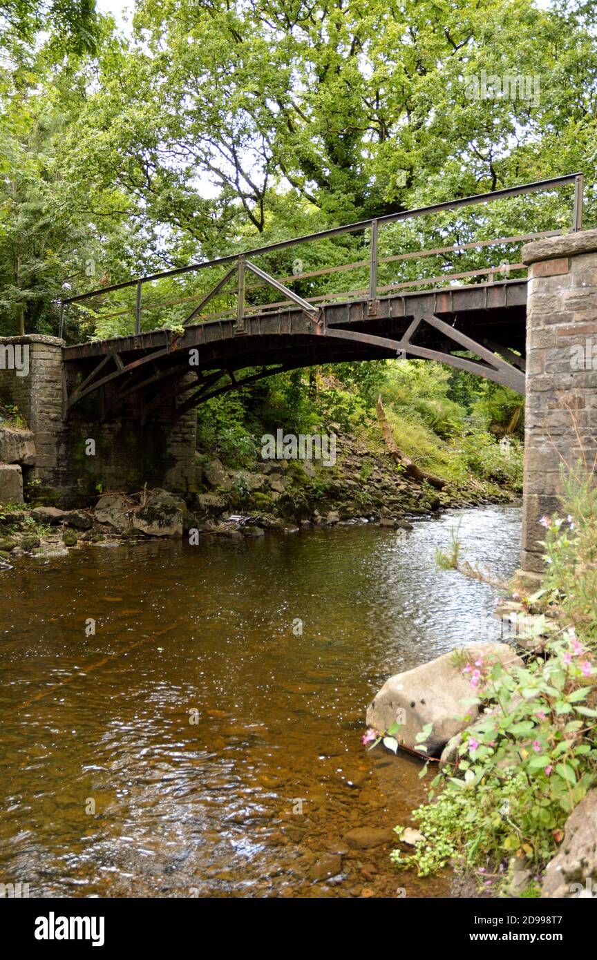 Aberdare, Wales August 2017 Cast iron tram way bridge over the River