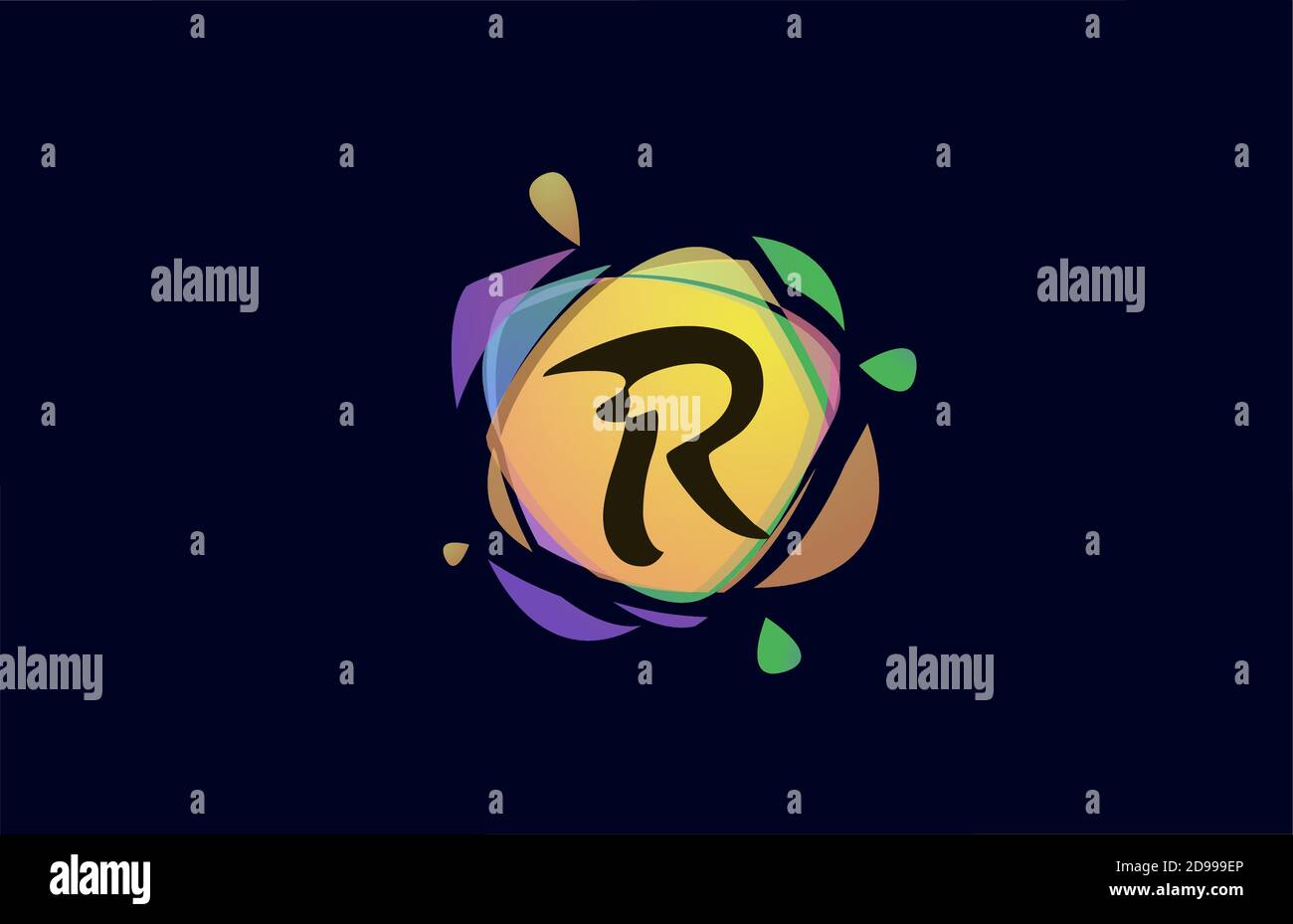 colorful R alphabet letter logo icon template. Colored broken splash ...