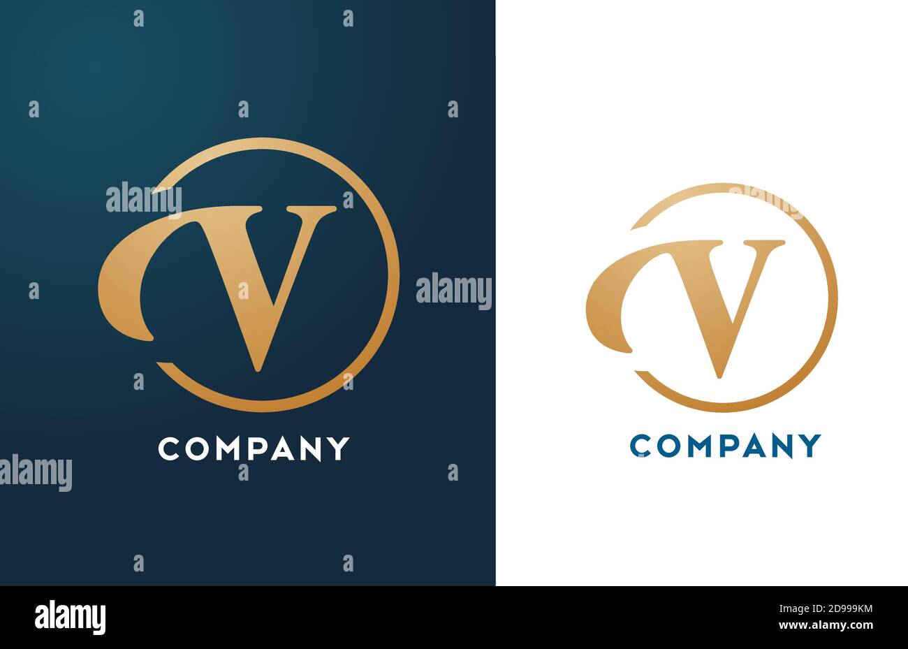 V Alphabet Letter Logo Icon In Gold And Blue Color Simple And Creative Golden Circle Design For Business And Company Stock Vector Image Art Alamy