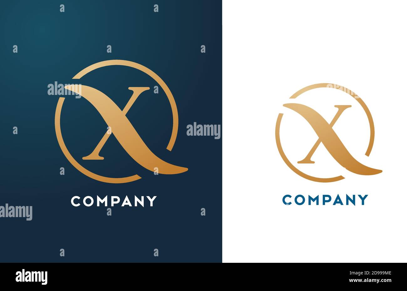X alphabet letter logo icon in gold and blue color. Simple and creative ...