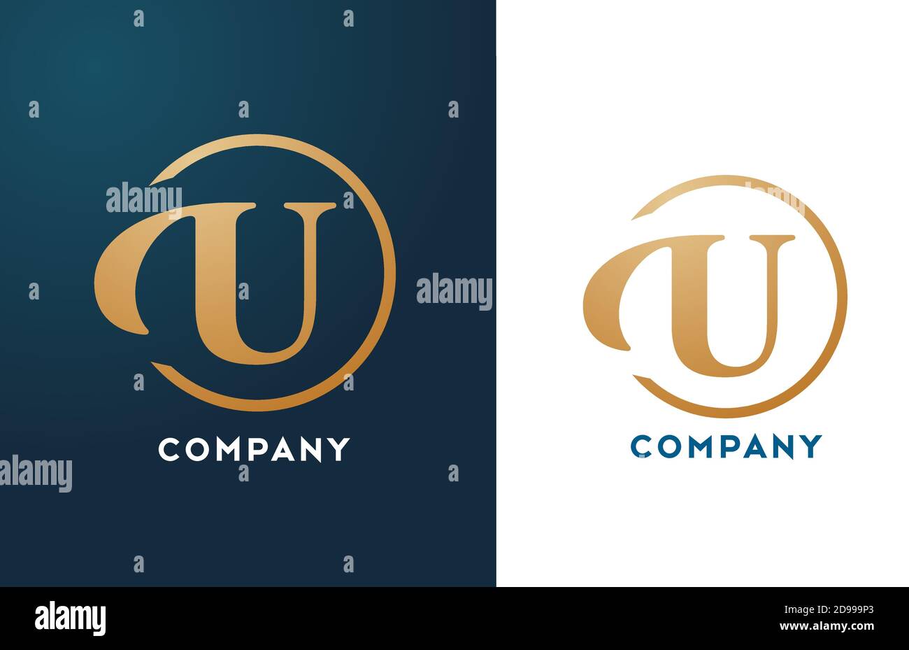 U alphabet letter logo icon in gold and blue color. Simple and creative ...