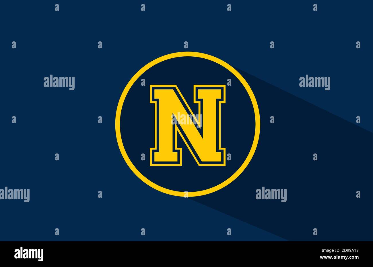 yellow blue N alphabet letter logo icon with circle. Simple and ...