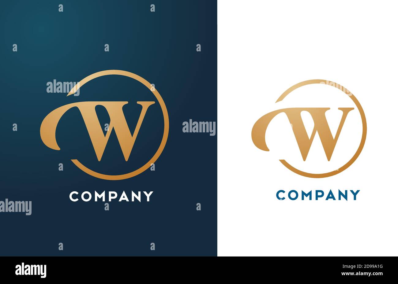 W alphabet letter logo icon in gold and blue color. Simple and creative ...