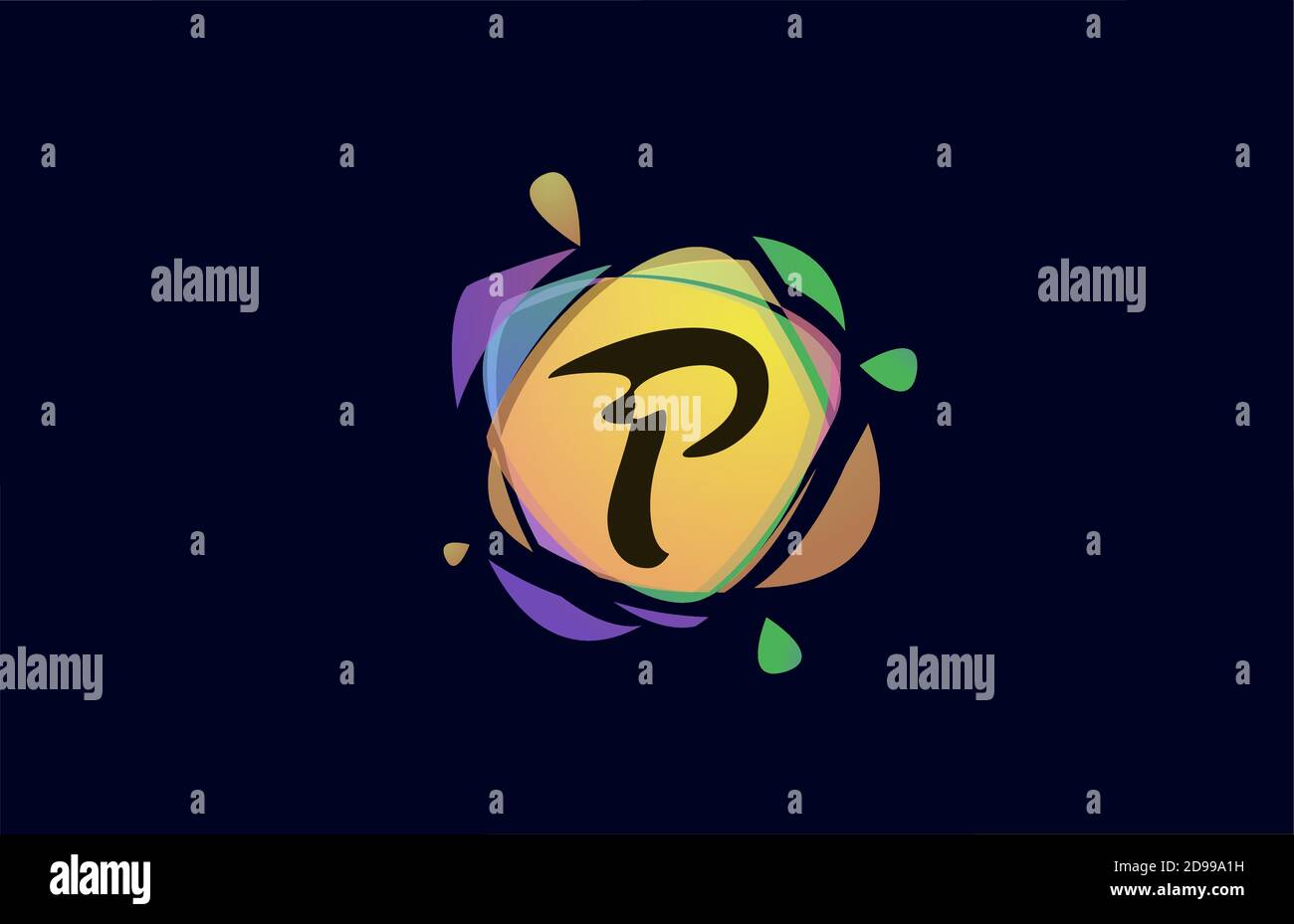 colorful P alphabet letter logo icon template. Colored broken splash ...