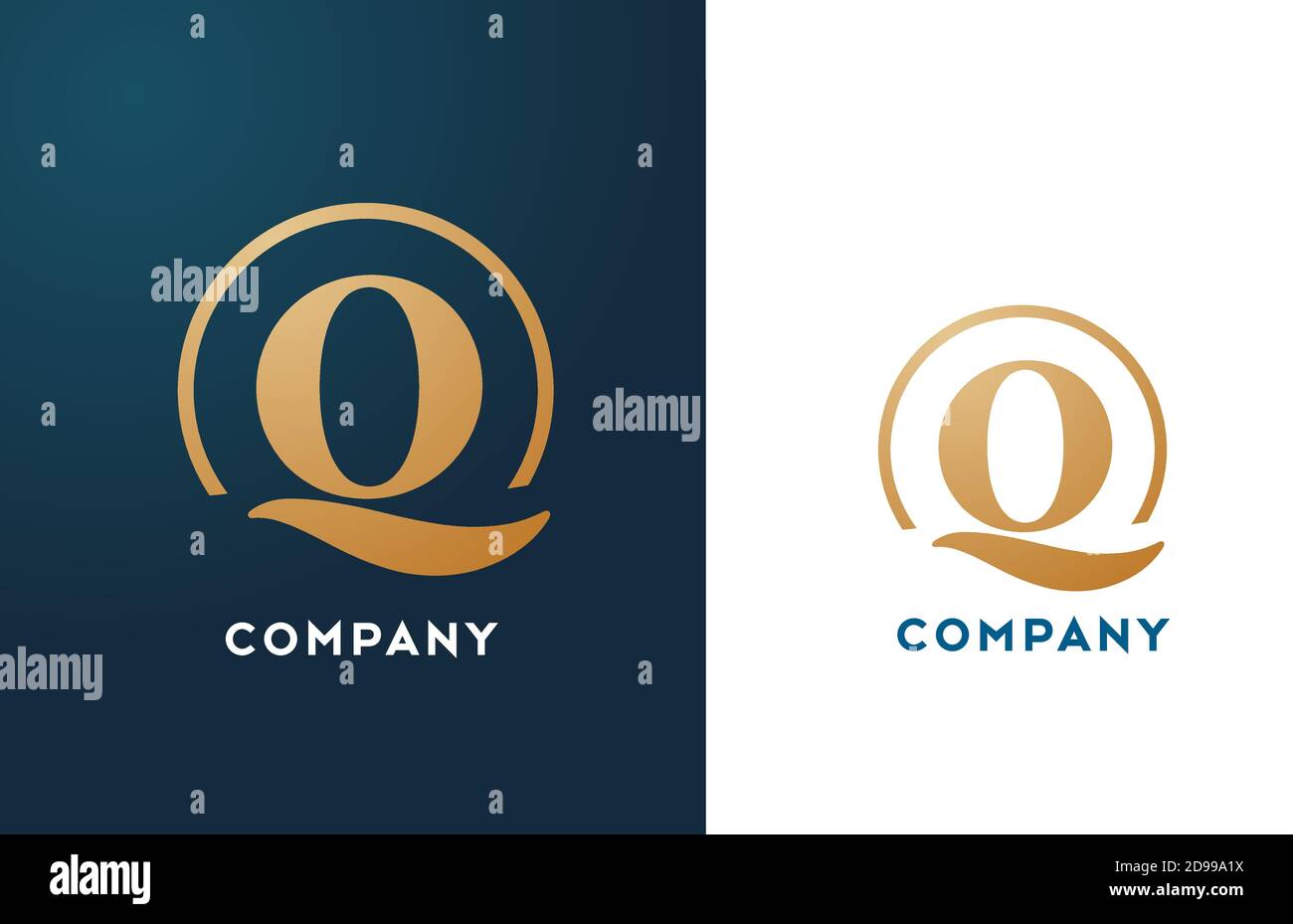 Q alphabet letter logo icon in gold and blue color. Simple and creative ...