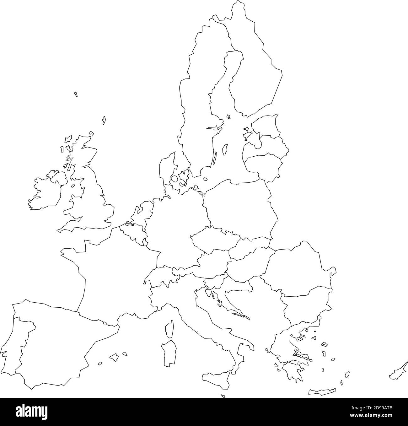 Thin black outline map of European Union - EU. Vector illustration. Stock Vector