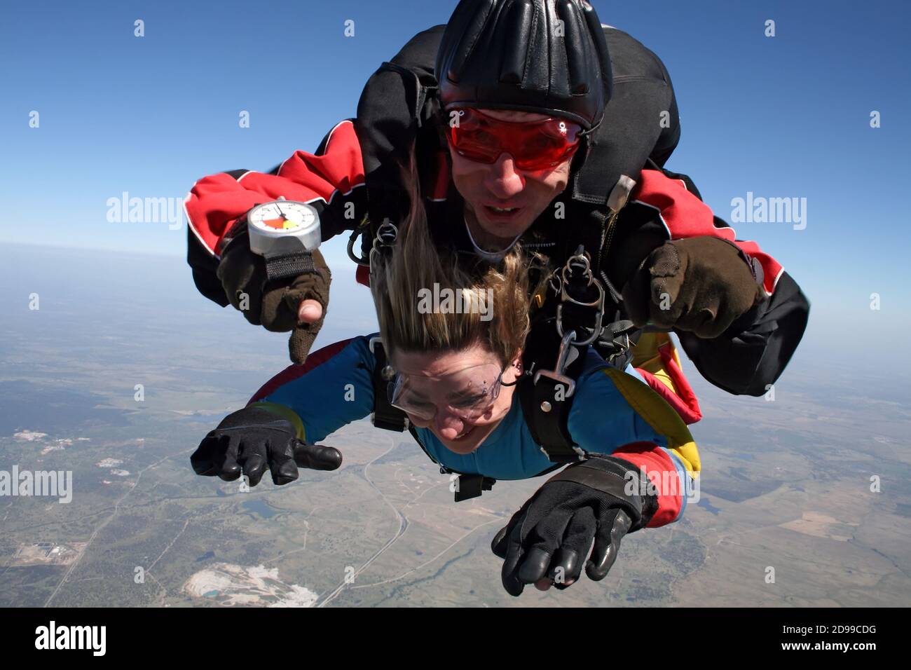 Skydive tandem jumping ou the plane Stock Photo