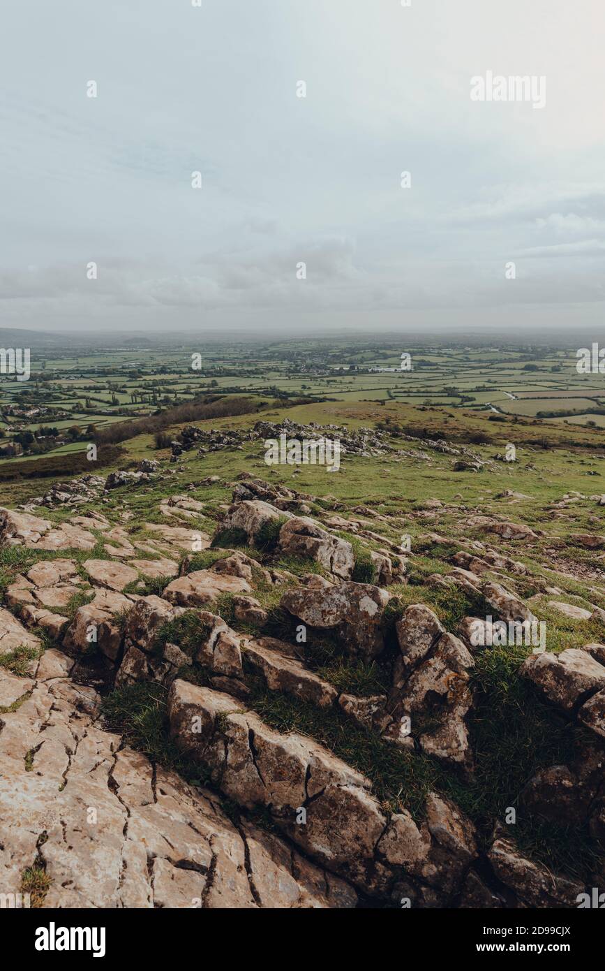 Scenic view from the top of Crook Peak in The Mendip Hills, Somerset, UK. Stock Photo