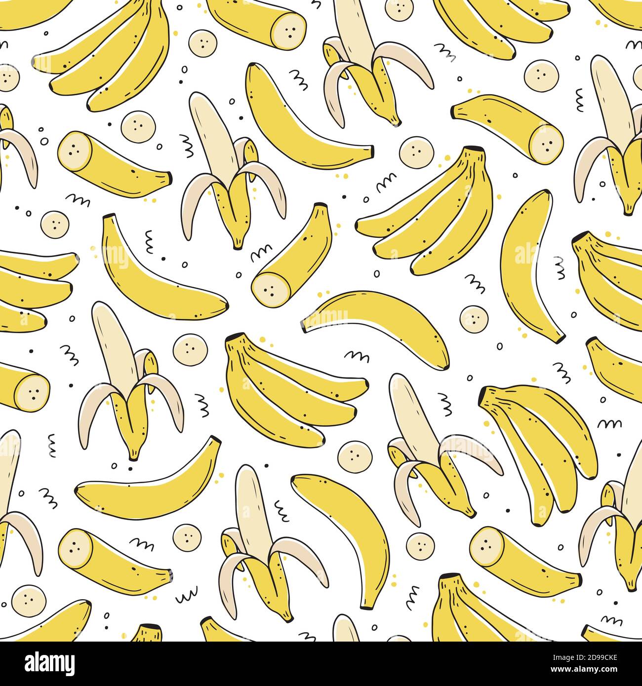 Seamless pattern of hand drawn banana fruit. Doodle sketch line style ...