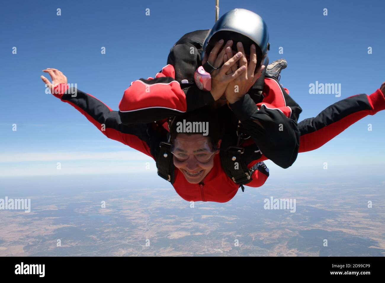 Sky diving tandem red color Stock Photo